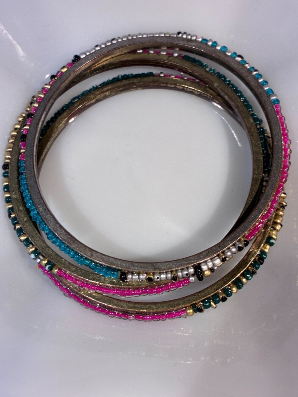 Bundle of Multi-colored Beaded Bangle Bracelets